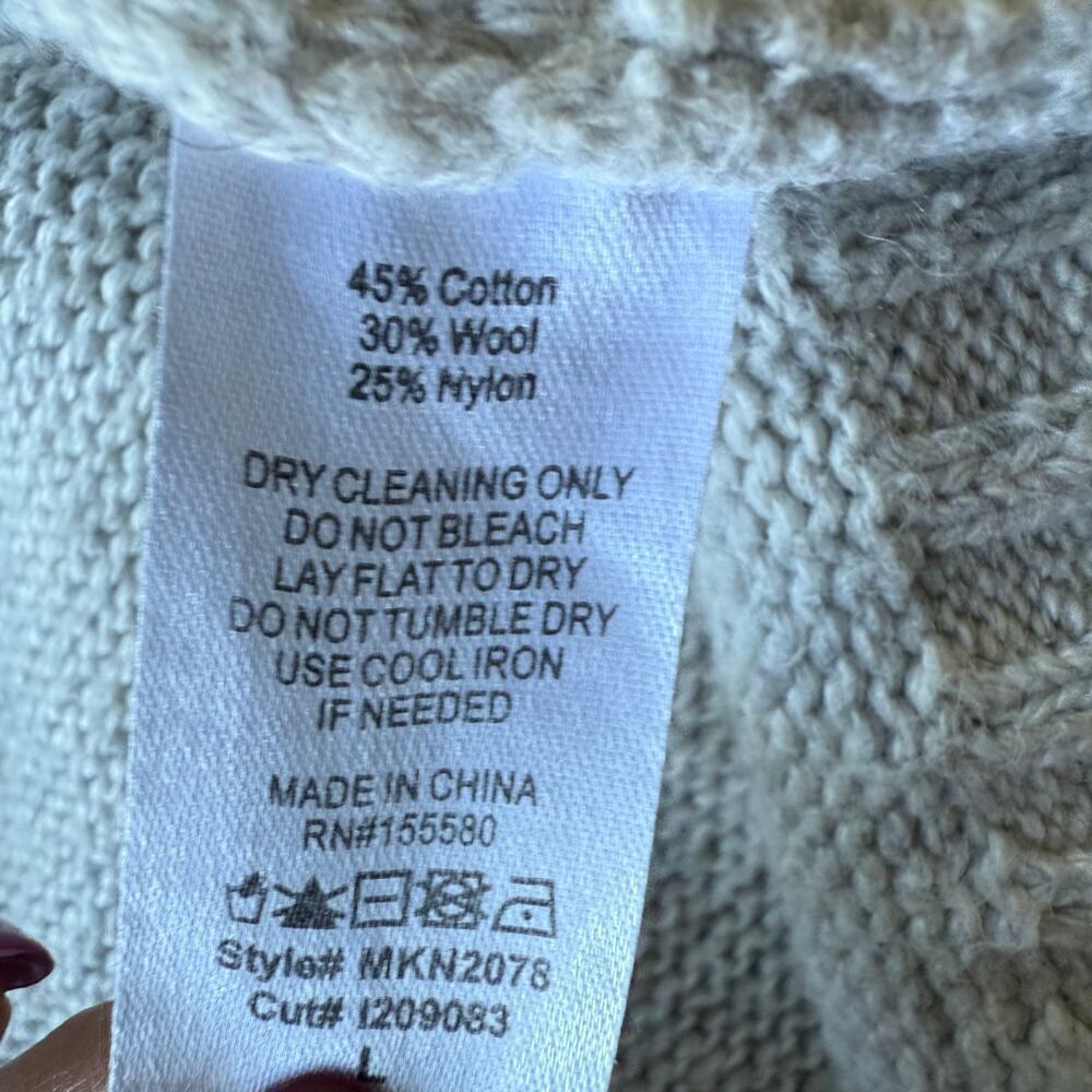 Gray Open Front Hooded Cardigan Sweater Pockets Wool Blend Womens Size Large - Picture 6 of 8